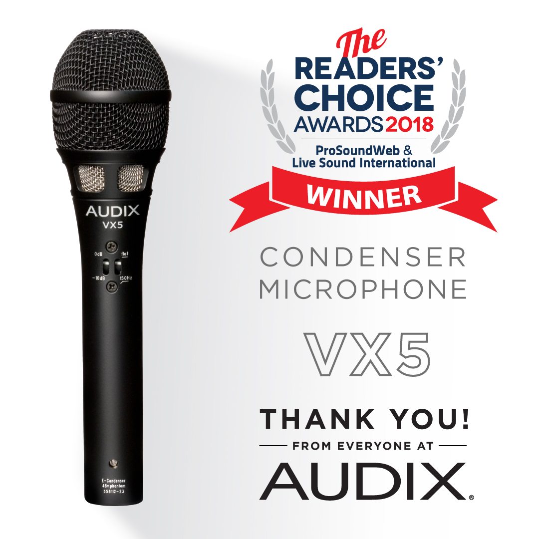 Audix VX5 получил награду Readers Choice Award от  ProsoundWeb & Live Sound International 