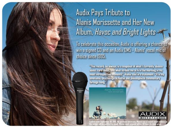 Audix Alanis Morissette конкурс выиграй микрофон Audix OM5 и новый CD Аланс Мориссетт
