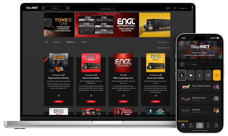 Інтерфейс застосунку ToneNET для IK MULTIMEDIA TONEX Plug