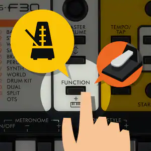 Кнопки метронома, сустейну та вибору тембрів на панелі Yamaha PSS-F30